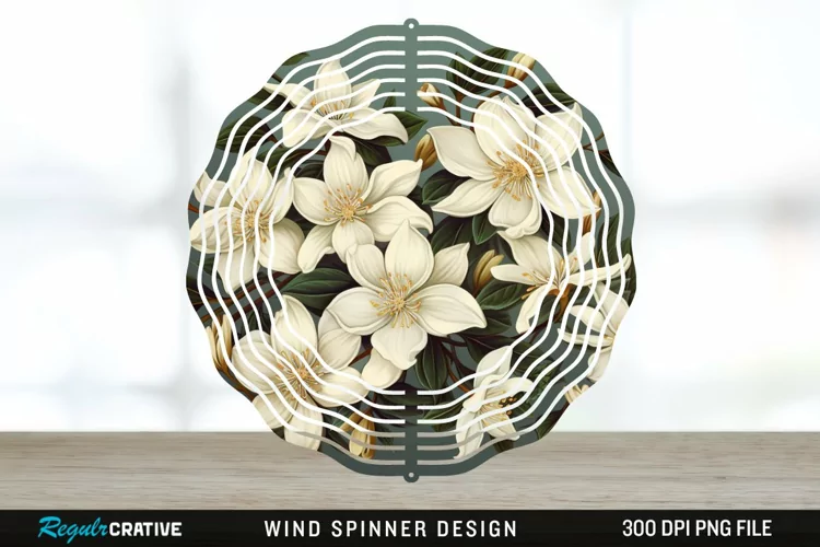 Vintage Jasmine Flowers Spinner Sublimation Design PNG