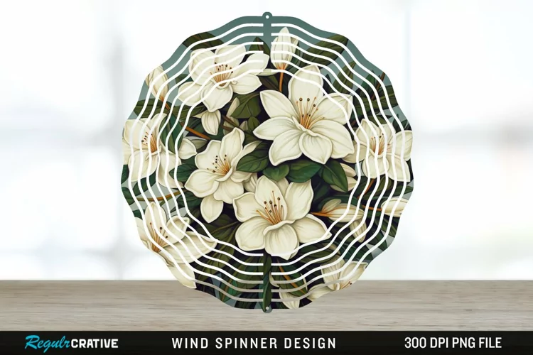 Vintage Jasmine Flowers Spinner Sublimation Design PNG