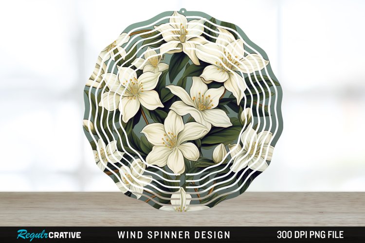 Vintage Jasmine Flowers Spinner Sublimation Design PNG example image 1