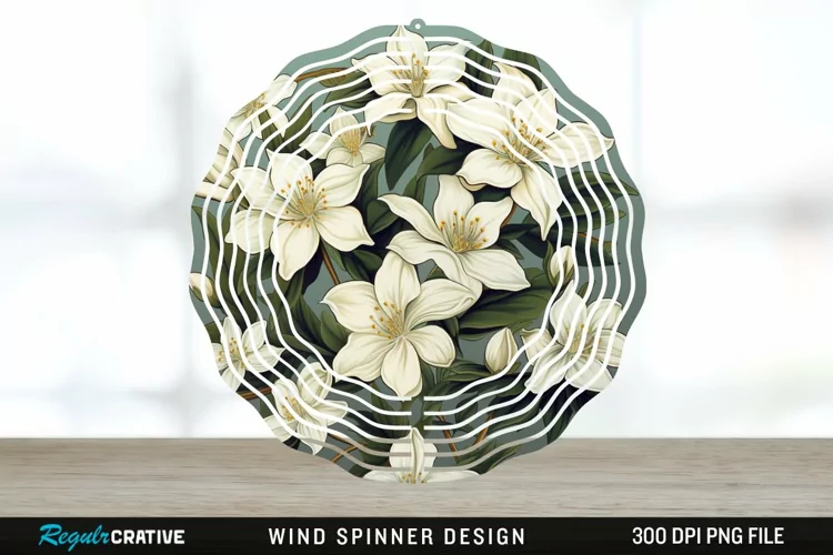 Vintage Jasmine Flowers Spinner Sublimation Design PNG