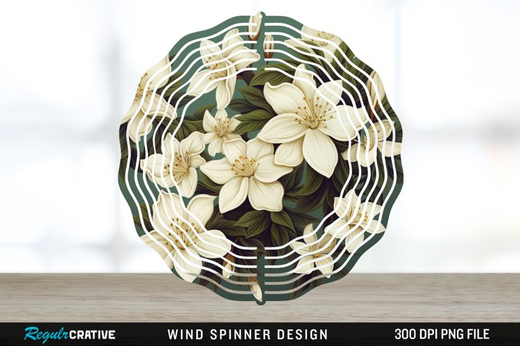 Vintage Jasmine Flowers Spinner Sublimation Design PNG example image 1