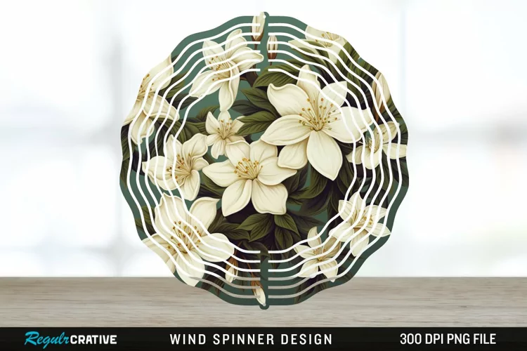 Vintage Jasmine Flowers Spinner Sublimation Design PNG