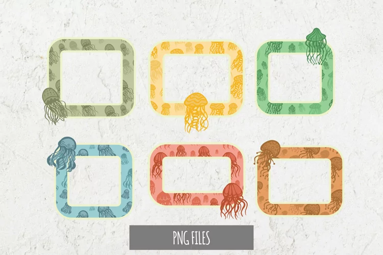 Vintage Jellyfish Seamless Pattern Frame Set