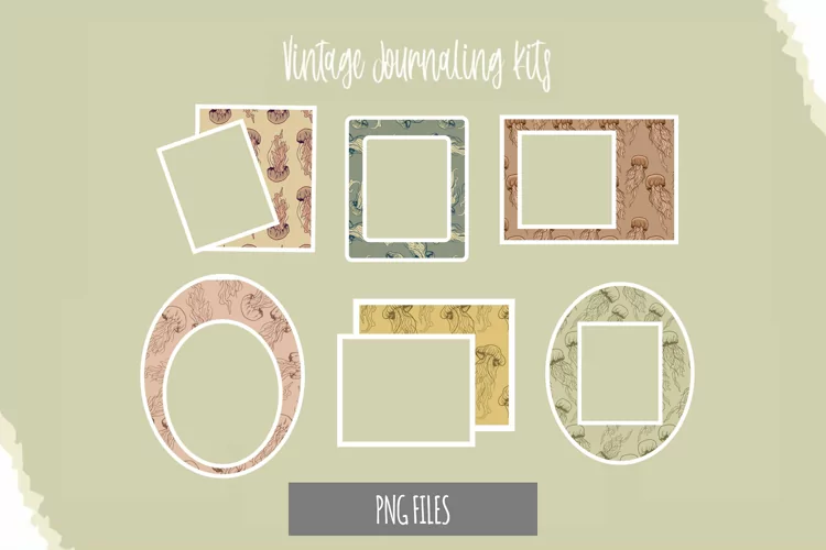 Vintage Jellyfish Seamless Pattern Frame Set