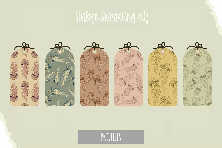 Vintage Jellyfish Seamless Pattern Shaped Tag
