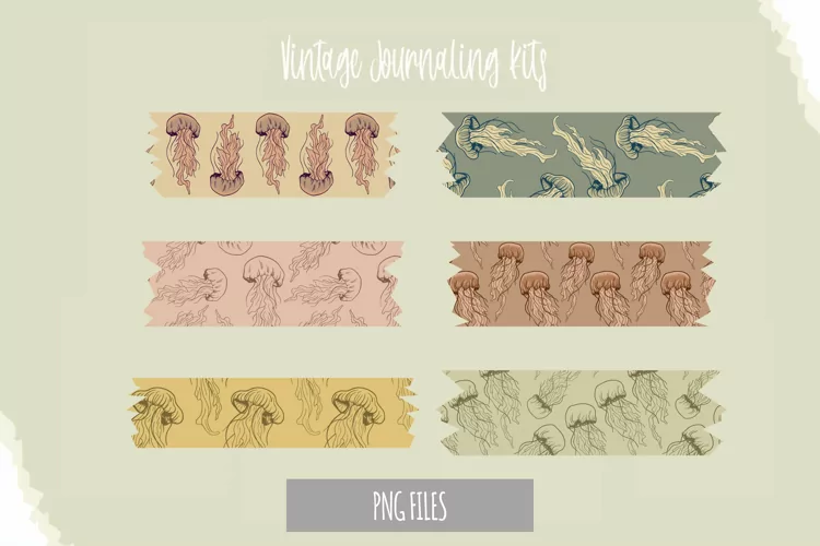 Vintage Jellyfish Seamless Pattern Tape