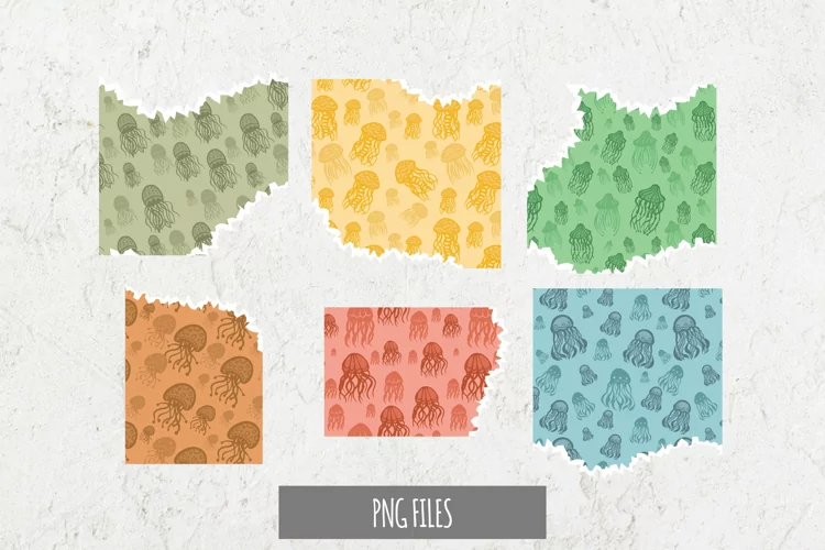 Vintage Jellyfish Seamless Pattern Torn Paper