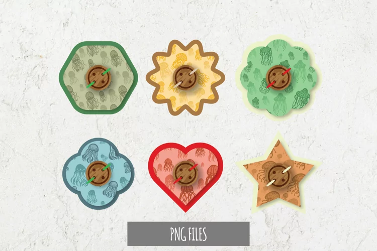 Vintage Jellyfish Seamless Pattern Button