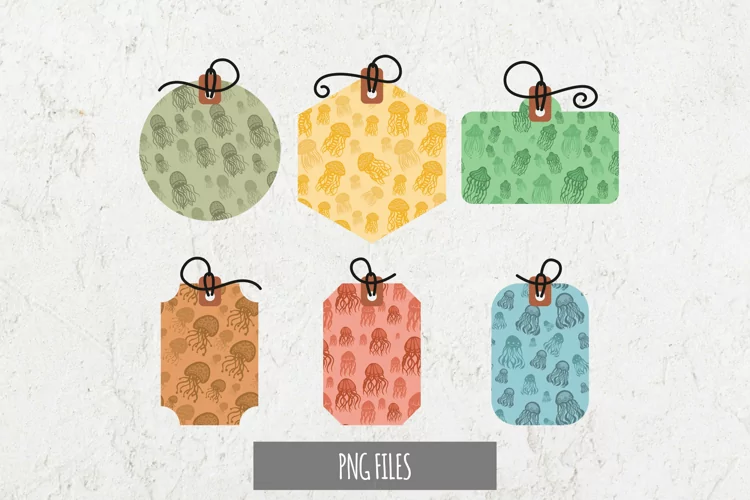 Vintage Jellyfish Seamless Pattern Shaped Tag