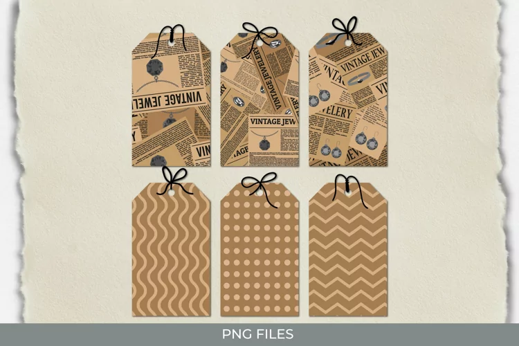 Vintage Raven and Floral Seamless Pattern Shaped Tags