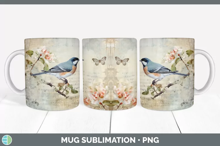 Vintage Junco Bird Mug Wrap | Sublimation Coffee Cup Designs