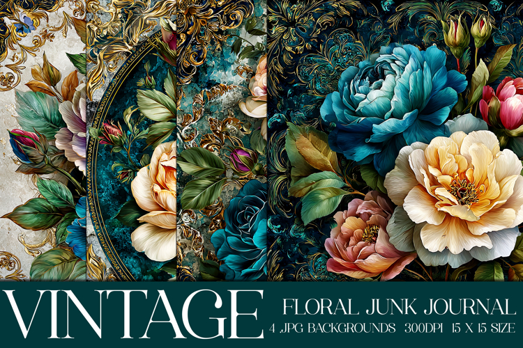 Vintage Floral Background, Junk Journal Style Papers, s1
