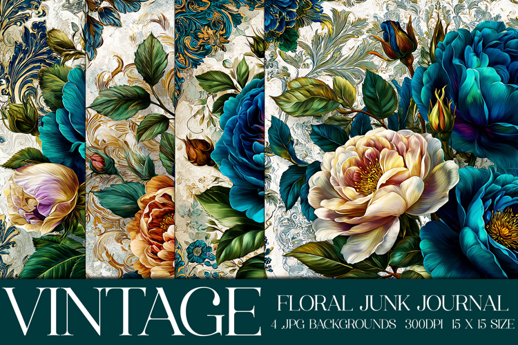 Vintage Floral Background, Junk Journal Style Papers, s10