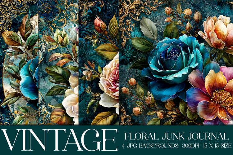 Vintage Floral Background, Junk Journal Style Papers, s13