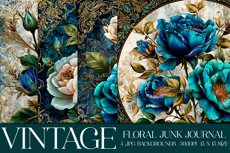 Vintage Floral Background, Junk Journal Style Papers, s14