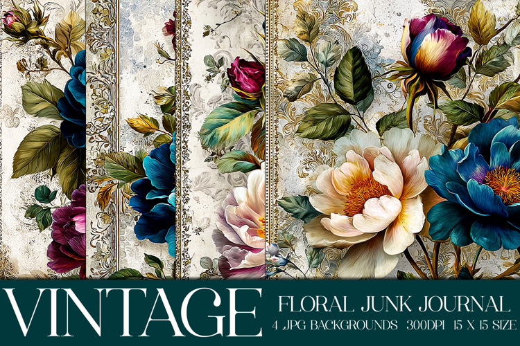 Vintage Floral Background, Junk Journal Style Papers, s15