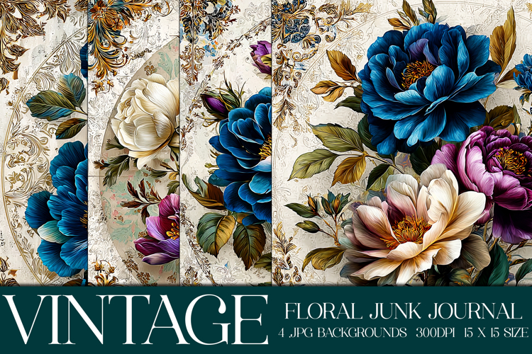 Vintage Floral Background, Junk Journal Style Papers, s16