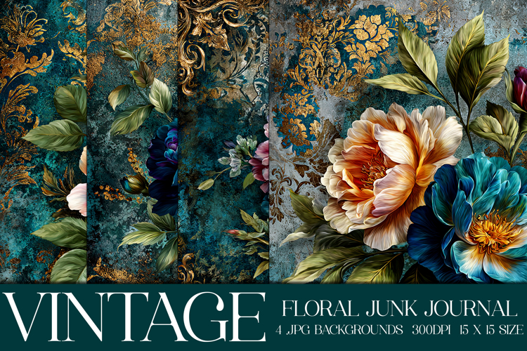 Vintage Floral Background, Junk Journal Style Papers, s18