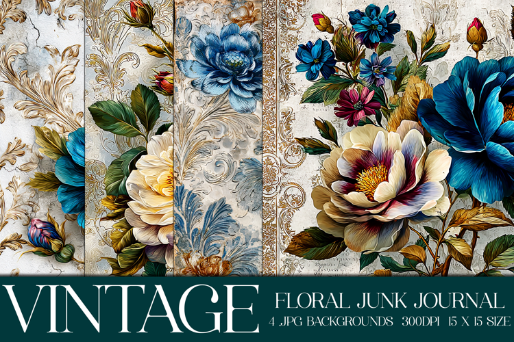 Vintage Floral Background, Junk Journal Style Papers, s19