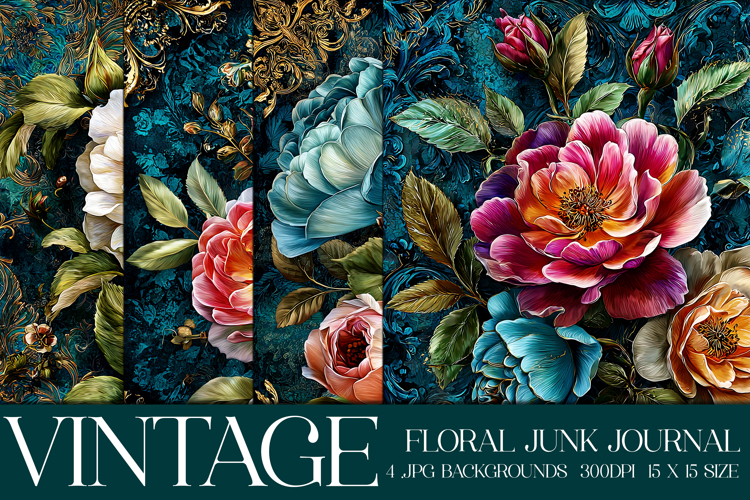 Vintage Floral Background, Junk Journal Style Papers, s2