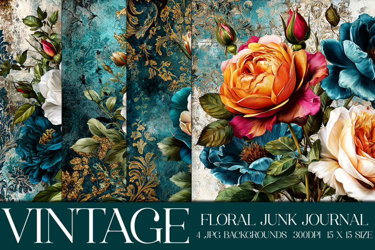 Vintage Floral Background, Junk Journal Style Papers, s20
