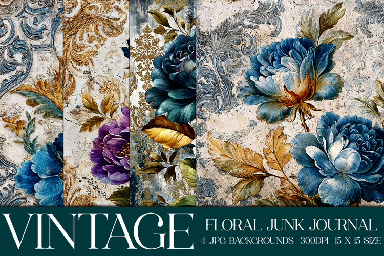 Vintage Floral Background, Junk Journal Style Papers, s21