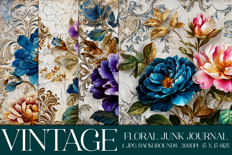 Vintage Floral Background, Junk Journal Style Papers, s22