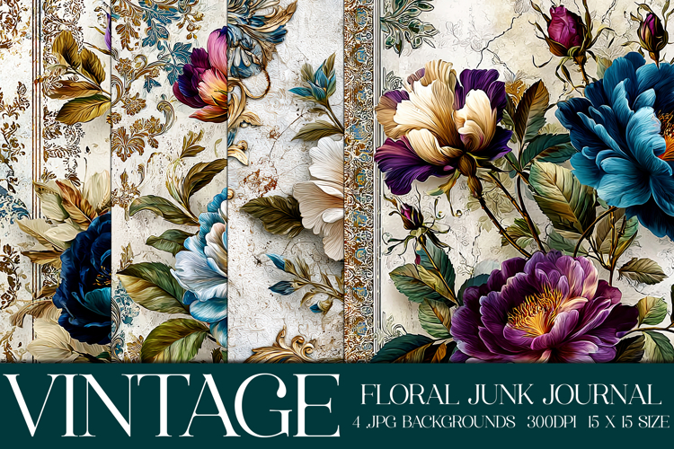 Vintage Floral Background, Junk Journal Style Papers, s23