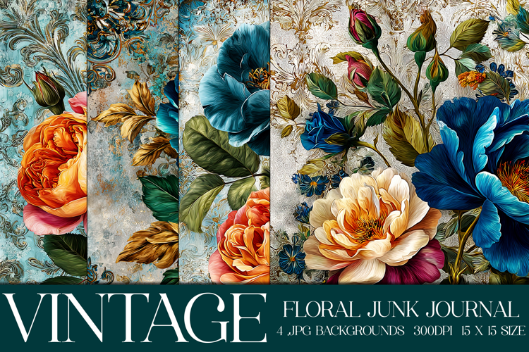 Vintage Floral Background, Junk Journal Style Papers, s24