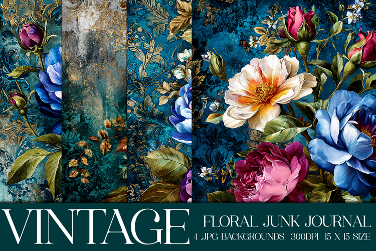 Vintage Floral Background, Junk Journal Style Papers, s25