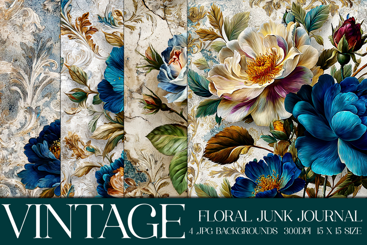 Vintage Floral Background, Junk Journal Style Papers, s27