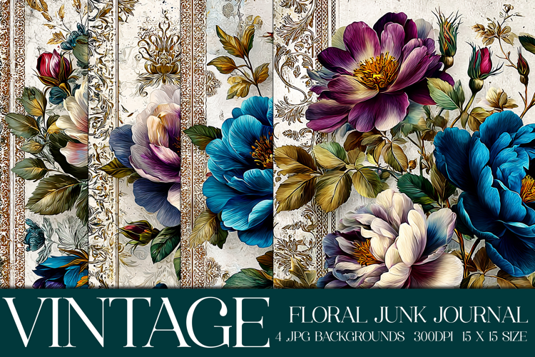 Vintage Floral Background, Junk Journal Style Papers, s28