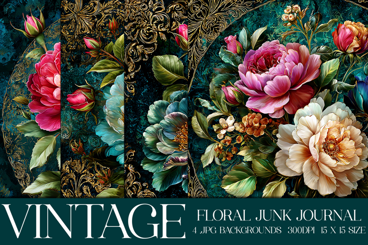 Vintage Floral Background, Junk Journal Style Papers, s29