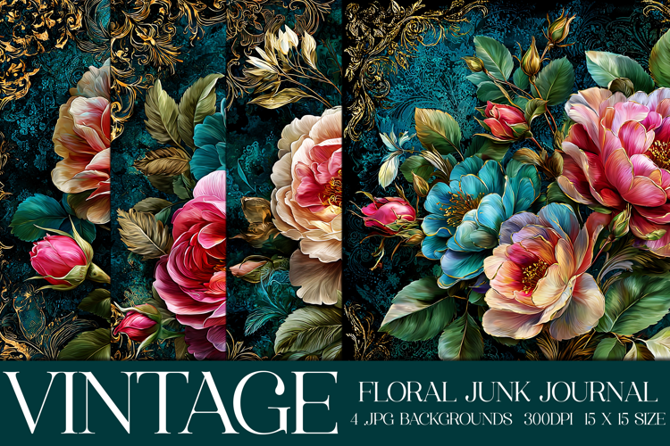 Vintage Floral Background, Junk Journal Style Papers, s30
