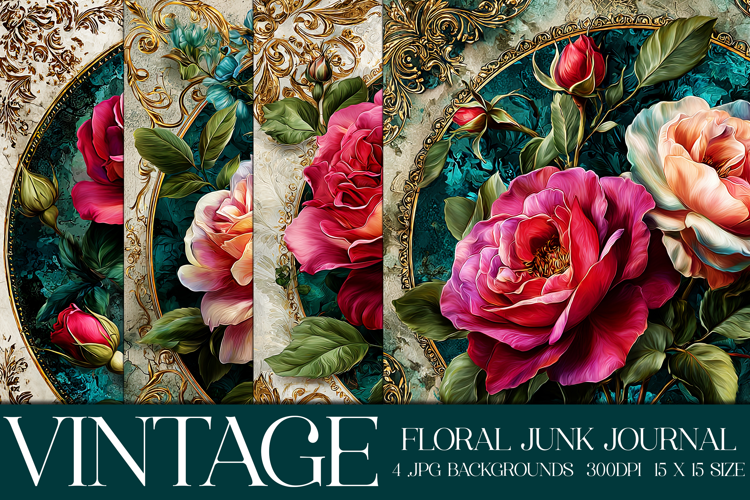 Vintage Floral Background, Junk Journal Style Papers, s31