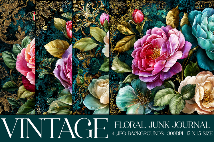 Vintage Floral Background, Junk Journal Style Papers, s32