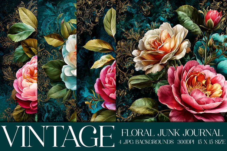 Vintage Floral Background, Junk Journal Style Papers, s34