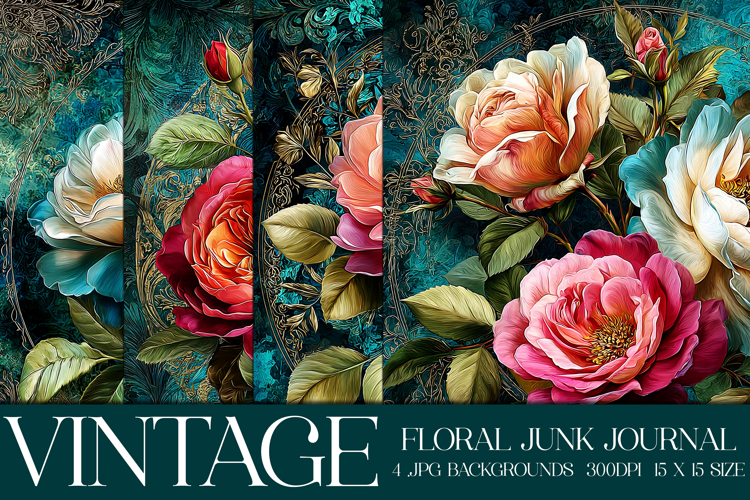 Vintage Floral Background, Junk Journal Style Papers, s35