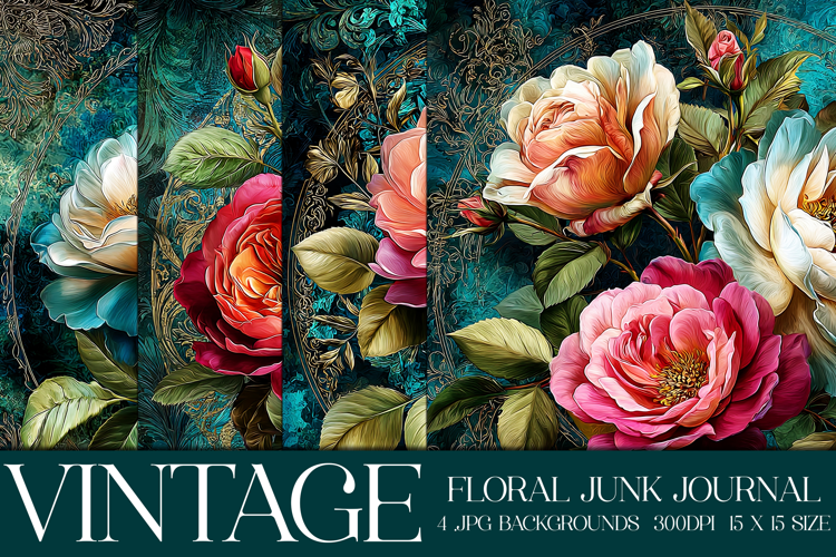 Vintage Floral Background, Junk Journal Style Papers, s35