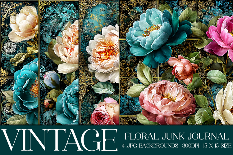 Vintage Floral Background, Junk Journal Style Papers, s36