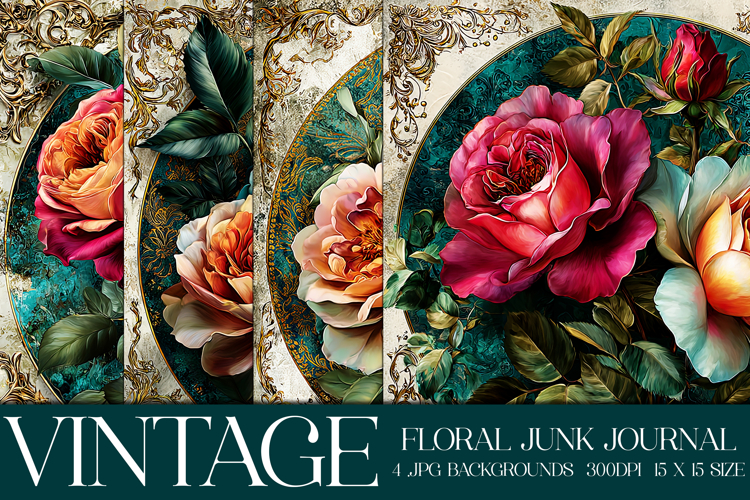 Vintage Floral Background, Junk Journal Style Papers, s37