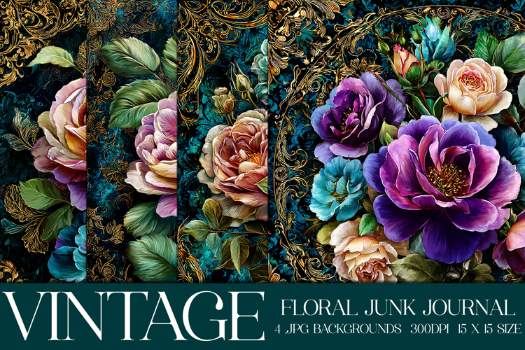 Vintage Floral Background, Junk Journal Style Papers, s38