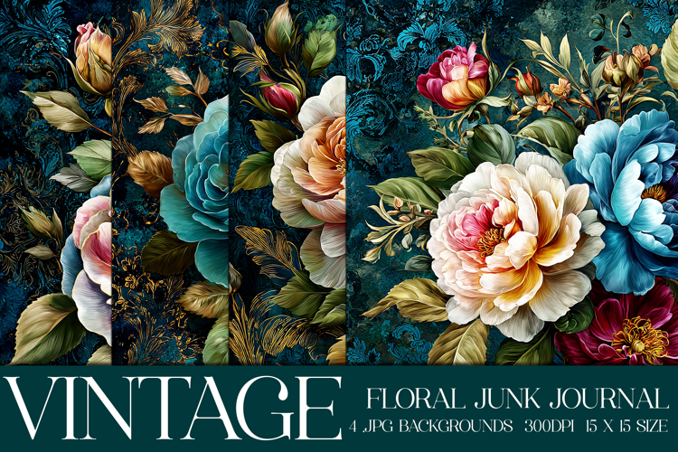 Vintage Floral Background, Junk Journal Style Papers, s4