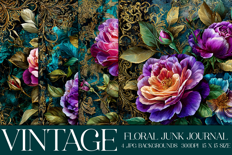 Vintage Floral Background, Junk Journal Style Papers, s40