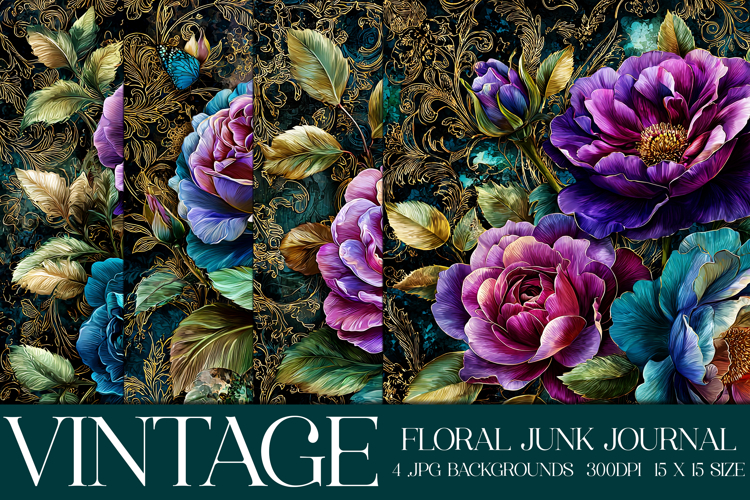 Vintage Floral Background, Junk Journal Style Papers, s41