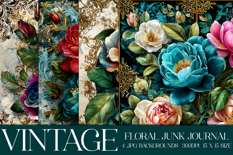 Vintage Floral Background, Junk Journal Style Papers, s42