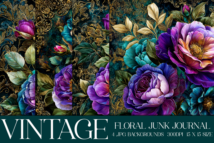 Vintage Floral Background, Junk Journal Style Papers, s43