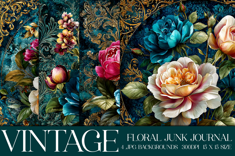 Vintage Floral Background, Junk Journal Style Papers, s6