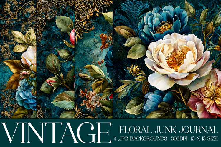 Vintage Floral Background, Junk Journal Style Papers, s7