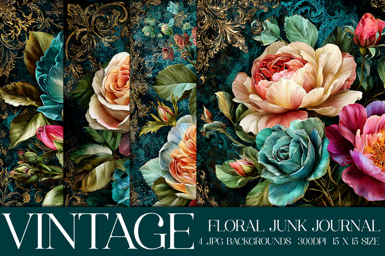 Vintage Floral Background, Junk Journal Style Papers, s8